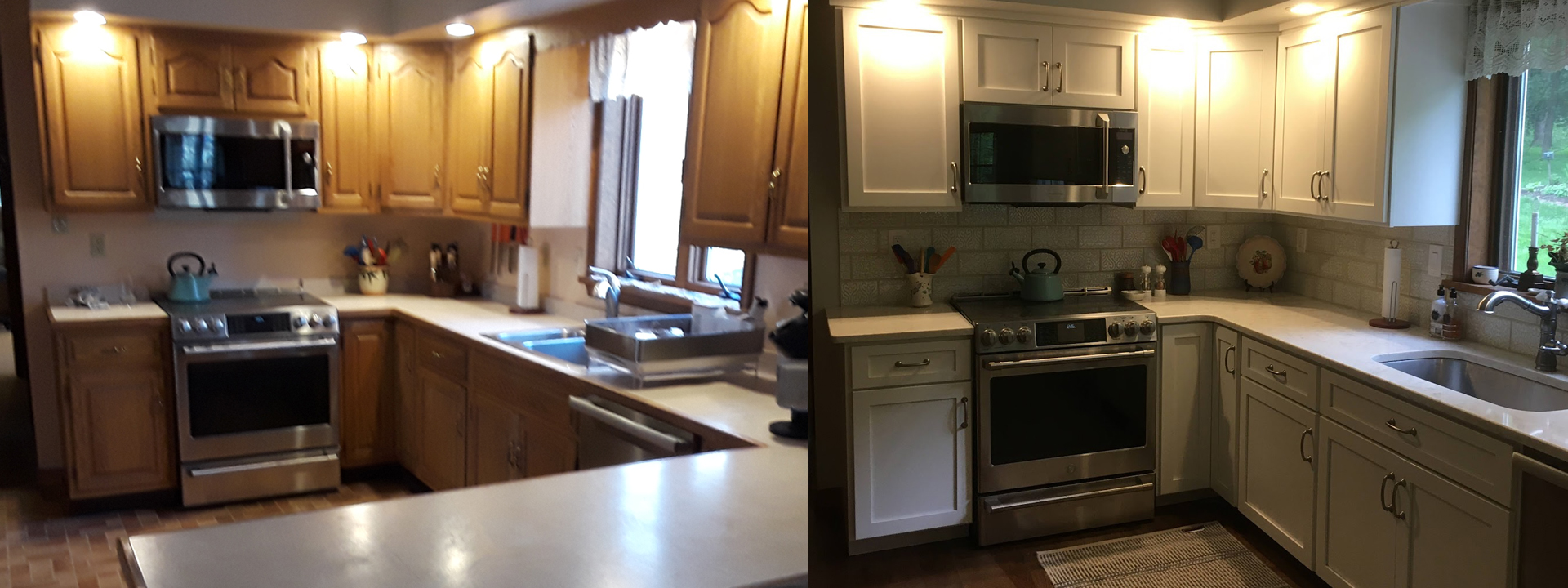 Custom Kitchen Cabinet Refacing with White Flat Panel Doors